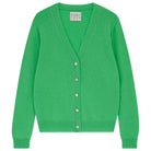 Jumper 1234 Green cashmere vee neck cardigan with 'distressed' ribs.