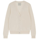 Jumper 1234 Oatmeal cashmere vee neck cardigan with 'distressed' ribs.