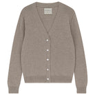Jumper 1234 Organic light brown cashmere vee neck cardigan with 'distressed' ribs.