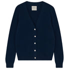 Jumper 1234 Navy cashmere vee neck cardigan with 'distressed' ribs.